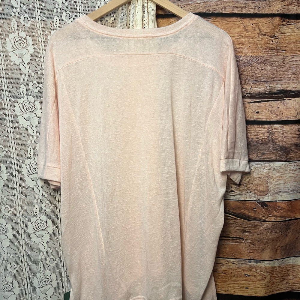 Halara Asymmetrical Split Hem Oversized Sheer Pink Top (126) - Picture 7 of 7